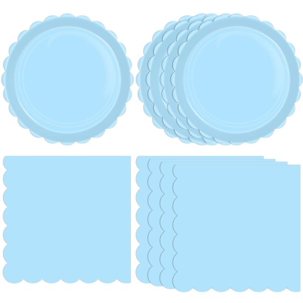 40 PCS Solid Blue Party Supplies Blue Themed Disposable Party Decorations Blue Birthday Decorations Llight Blue Paper Plates and Napkins Party Supplies for Baby Shower Wedding Birthday Party