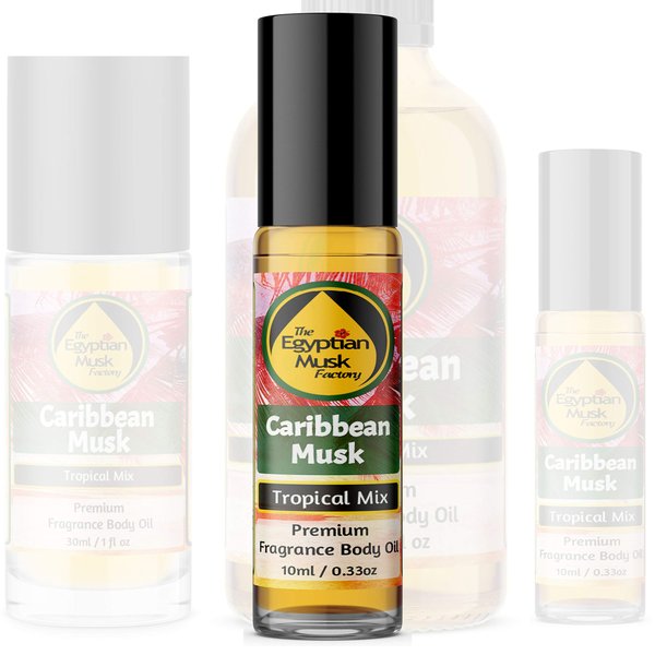WagsMarket The Egyptian Musk Factory Caribbean Musk Perfume Oil for Men and Women, Choose from 0.33oz Roll On to 4oz Glass Bottle (0.33oz Roll On)