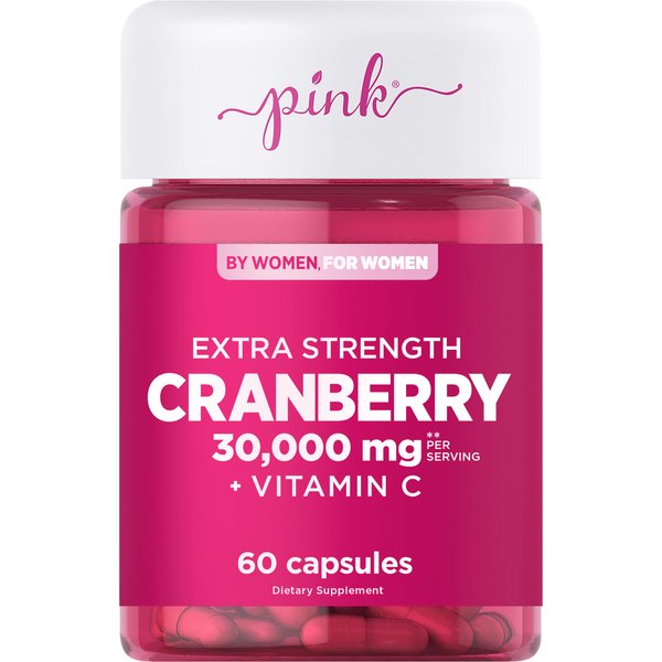 PINK Cranberry Pills for Women | 60 Capsules | Plus Vitamin C | Non-GMO & Gluten Free Extract Supplement | Supports Urinary Tract Health