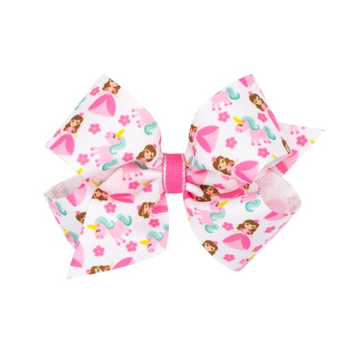 Wee Ones Girls' Grosgrain Princess and Dance-Inspired Printed Hair Bow on a WeeStay Hair Clip, Medium, Unicorn