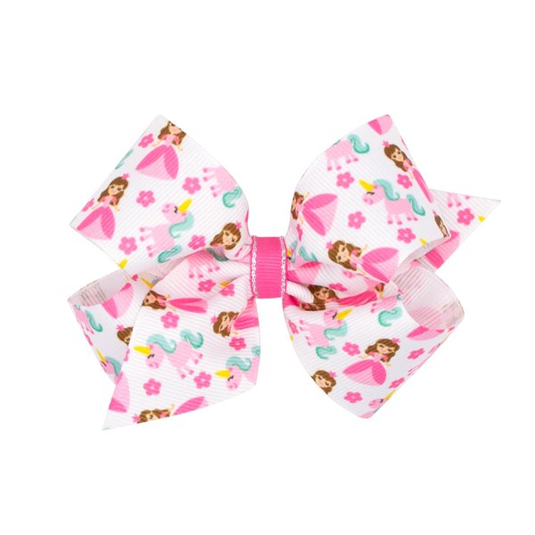 Wee Ones Girls' Grosgrain Princess and Dance-Inspired Printed Hair Bow on a WeeStay Hair Clip, Medium, Unicorn