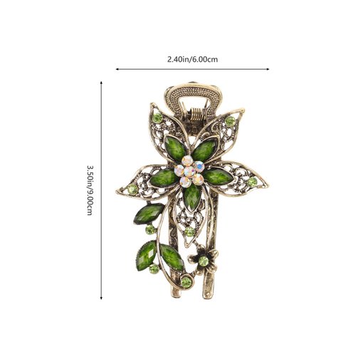LALAFINA Vintage Flower Rhinestone Crystal Barrettes Retro Hairpins Hair Accessories for Women, Green