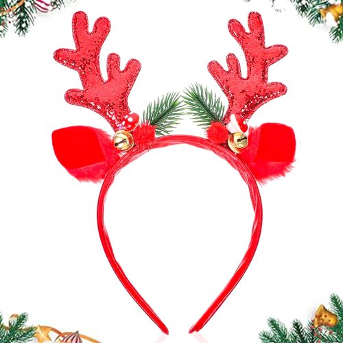 clvpai Reindeer Antlers Headband Christmas Deer Antlers Hair Band Plush Fawn Ear Hair Hoop Forest Animal Headpiece Crown Headpiece for Children Adults Christmas Costume Cosplay Red