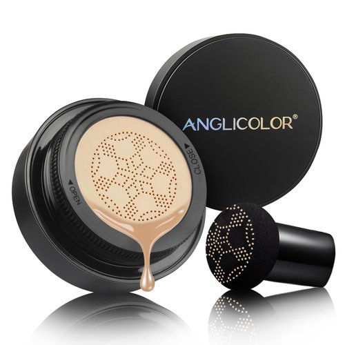 Anglicolor Mushroom Head Air Cushion CC Cream Full Coverage,Face Makeup Cushion Foundation Long Lasting,BB Cream Even Skin Tone for Oily & Combination Types (#02 Natrual Nude)
