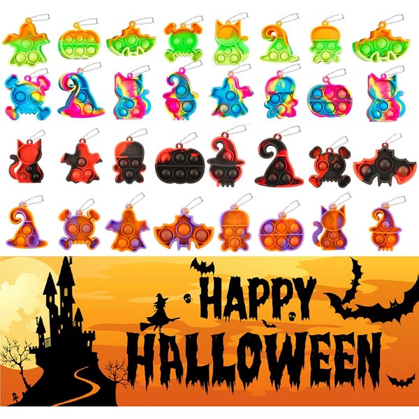 JDSTY 32Pcs Halloween Mini Pop Fidget Toys Packs for Kids Girls Boys Halloween Party Favors Halloween Treat Bags Gifts Stress Relief