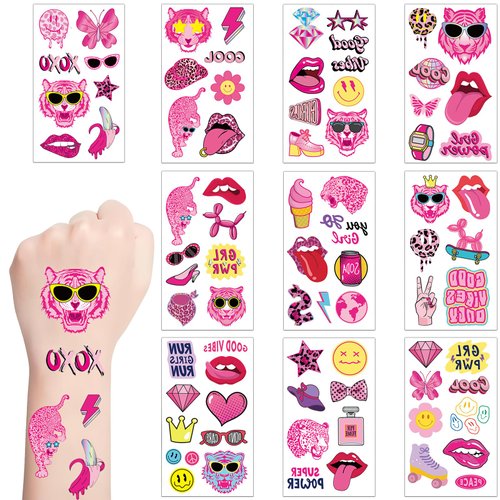 Preppy Temporary Tattoos Pink Preppy Themed Birthday Party Supplies Decorations Favors Stickers for Kids Girls Gifts Classroom School Prizes Rewards 20 Sheets