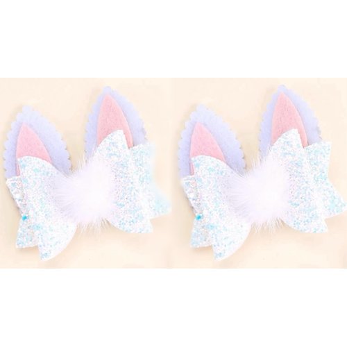 2 Piece Boutique Hair Accessories Toddler Glitter Textile Felt Rabbit Easter Hair Clip for Girls Baby