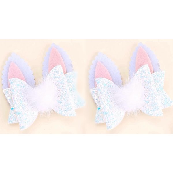 2 Piece Boutique Hair Accessories Toddler Glitter Textile Felt Rabbit Easter Hair Clip for Girls Baby