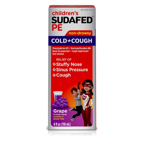 Sudafed Children's PE Cold + Cough Suppressant, Cold Medicine & Nasal Decongestant, Grape Flavor Liquid Cough Relief, 4 fl. oz (Pack of 3)