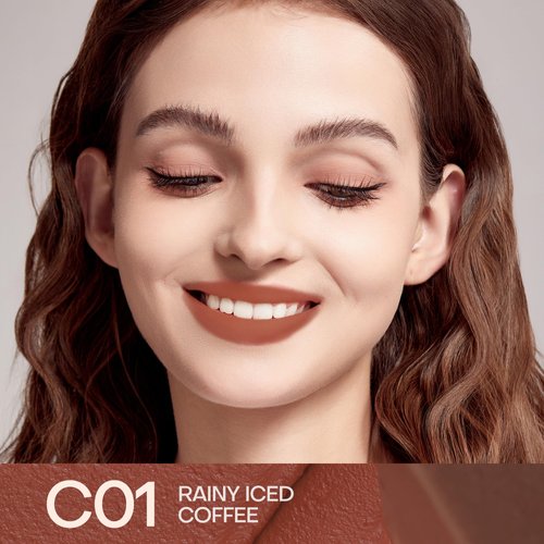 Mistine Lipstick Thai Latte Sheer Creamy Rouge Velevt Matte Lipstick for Women Non-sticky Lipstick C01 Rainy Iced Coffee 0.123oz 1 Count