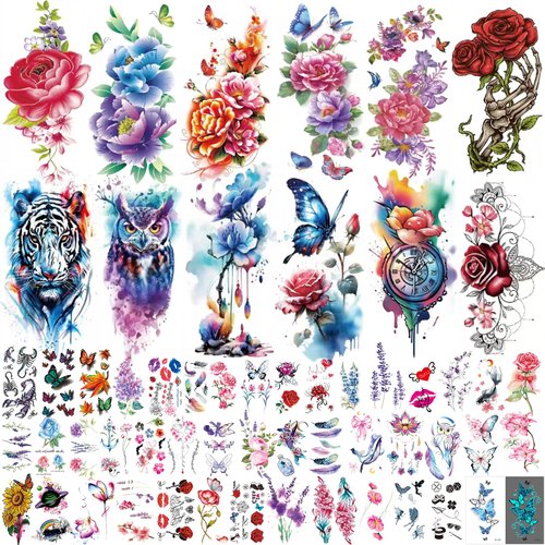 72 Sheets Temporary Tattoos Adult - 12 Sheets Half Arm Fake Tattoos, 60Sheets Tiny Small Tattoos Stickers Realistic, Including Butterflies, Flowers, and Animals Temporary Tattoos Adults and Women