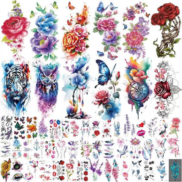 72 Sheets Temporary Tattoos Adult - 12 Sheets Half Arm Fake Tattoos, 60Sheets Tiny Small Tattoos Stickers Realistic, Including Butterflies, Flowers, and Animals Temporary Tattoos Adults and Women