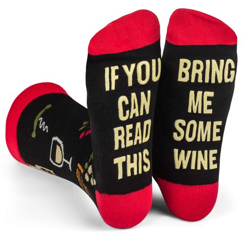 Lavley If You Can Read This, Bring Me Funny Socks - Novelty Gifts for Men, Women and Teens (US, Alpha, One Size, Regular, Regular, Bring Me Wine (Red Wine))