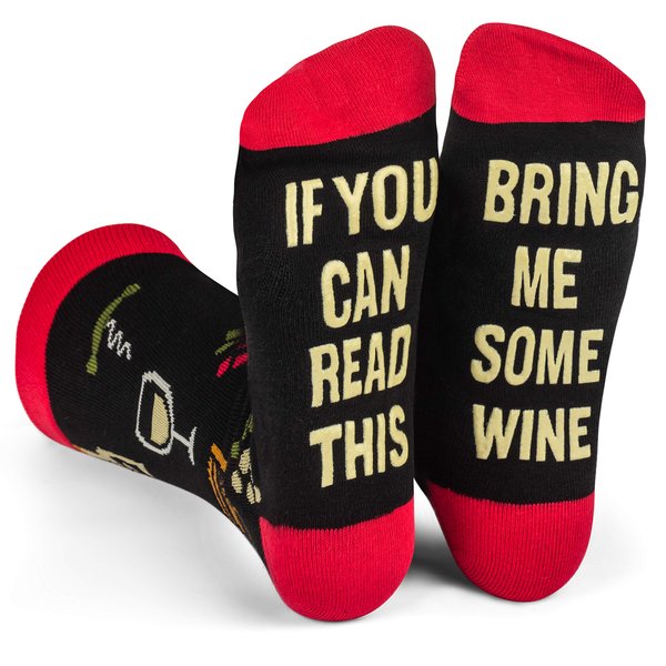 Lavley If You Can Read This, Bring Me Funny Socks - Novelty Gifts for Men, Women and Teens (US, Alpha, One Size, Regular, Regular, Bring Me Wine (Red Wine))