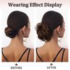 Claw Clip Messy Bun Hair Piece Real Human Hair Buns Wavy Curly Chignon Hair Bun Extensions Tousled Updo Hair Buns Claw Clip Ponytail Hairpieces with Clip for Women（Brown with Blonde Highlights）