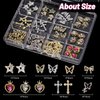 66Pcs Silver Gold Butterfly Heart Bow Nail Gems Charms Kit 3D Cross Star Nail Art Jewelry Alloy Rhinestones Gems Charms for Nail Art DIY Jewel Accessories