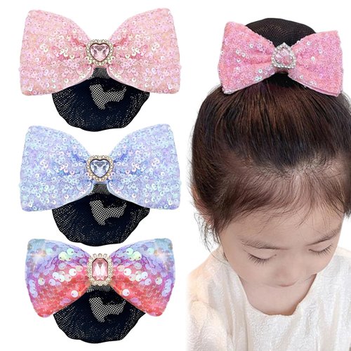 6 PCS Colored Bow Bun Hair Nets, Ballet Hair Bun Cover for Girls Ballet, Invisible Ballet Hair Net s for Bun, Dance Elastic Hairnets Hair Accessories for Women Girls