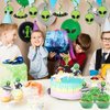 Whaline Halloween Alien Birthday Party Decorations Green Alien Happy Birthday Banner Cupcake & Cake Toppers UFO Outer Space Saucer Balloons Hanging Swirls for Alien Birthday Party, 53Pcs