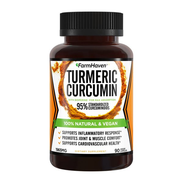 Turmeric Curcumin with BioPerine Black Pepper & 95% Curcuminoids, 1965mg, Maximum Absorption for Joint Support, Non-GMO Turmeric Capsules, Made in USA - 90 Veg Caps