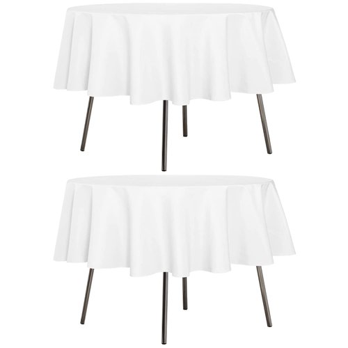 sancua 2 Pack Round Tablecloth 70 Inch White, Stain and Wrinkle Resistant Table Cloth - Washable Polyester Table Cover for Dining Table, Buffet Parties and Camping