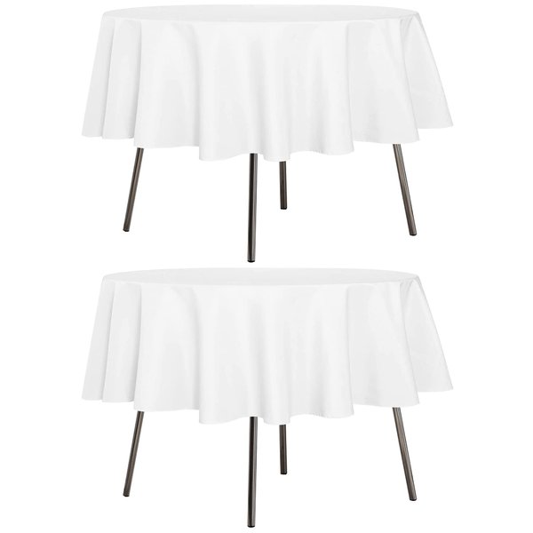 sancua 2 Pack Round Tablecloth 70 Inch White, Stain and Wrinkle Resistant Table Cloth - Washable Polyester Table Cover for Dining Table, Buffet Parties and Camping