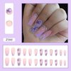 Purple Press on Nails Medium Coffin Fake Nails Butterfly False Nails with Glitter Rhinestone Design Stick on Nails Glossy Acrylic Glue on Nails Artificial Nails for Women Girls Manicure 24PCS