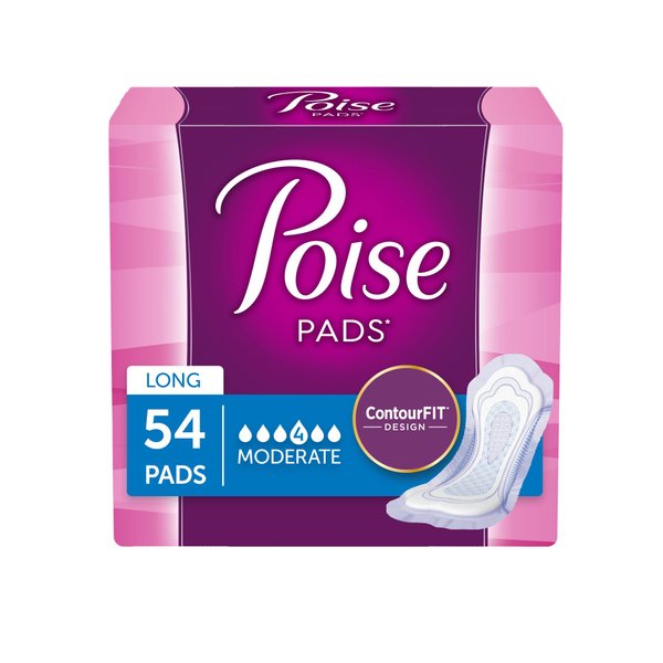 Poise Incontinence Pads, Moderate Absorbency, Long, 54 Count