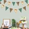 Jungle Safari1st Birthday Pennant Banner Flag Sage Green Giraffe Printed Burlap Triangle Fabric Bunting with Felt 1 Sign for Wild One Giraffe Animal Onedland First Birthday Party Decorations Supplies