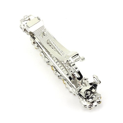 Women&#39;s Rhinestone Metal Hair Barrette Clip Hair Pin Antique Silver IMB2100, Black
