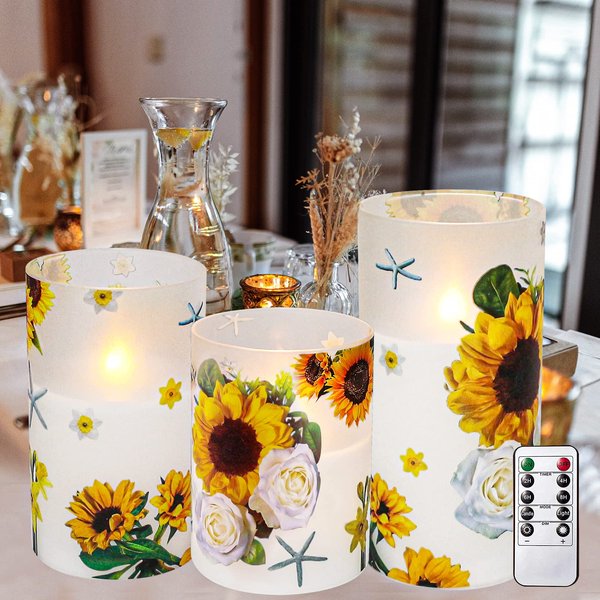 ANYGIFT Sunflower Decor Flameless Candles Sunflower Gifts for Women,Sunflower Candle Housewarming Gifts New Home Get Well Soon Gifts for Women,Decorative Battery Operated Candles