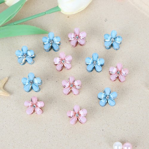 12 Pcs Glitter Rhinestone Flower Hair Clips and Barrettes - Claw Clips, Metal Clamps, and Hair Accessories for Girls, Women, Kids, and Teens (Pink & Blue)