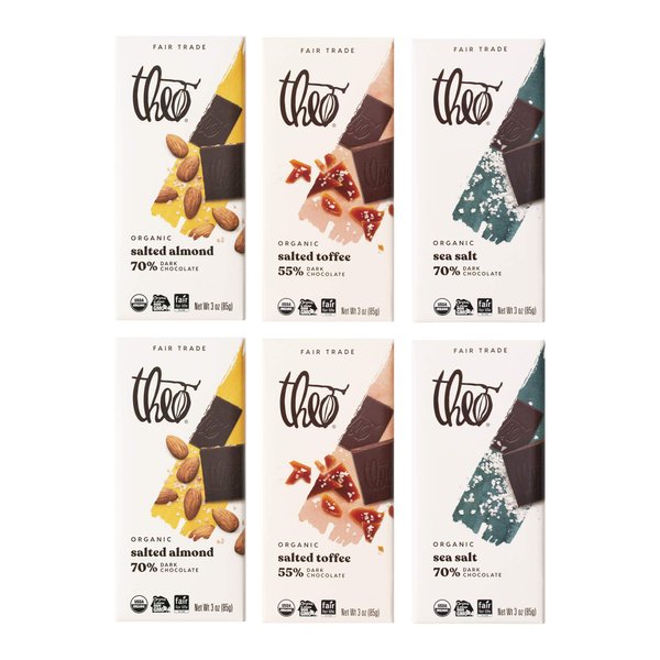 Theo Chocolate Organic Dark Chocolate + Sea Salt Variety 6 Pack | Fair Trade, Chocolate Gift