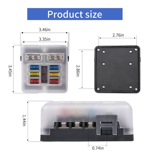 6 Way 12V Fuse Box Blade, 12Volt Fuse Block with LED Indicator Damp-Proof Cover - 6 Circuit Independent Positive Negative Fuse Box Auto Holder for 12V/24V Vehicle Car Boat Marine Truck