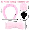 Ondder 10 Pcs Spa Headband and Wristband Set with Poder Puffs Spa Headband for Washing Face Makeup Headbands Pink Bubble Headband Skin Care Face Wash Sponge Puffy Head Bands Headband for Women Girls