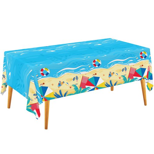 Beach Theme Party Supplies Summer Pool Disposable Tablecloth Plastic Waterproof Table Cover for Hawaiian Party Birthday Decorations, 3 Pack 54X108inch