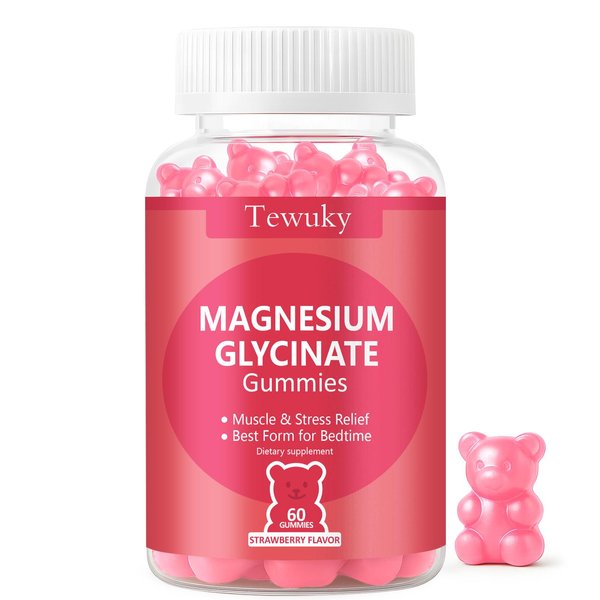 Magnesium Glycinate Gummies 500mg, Sugar-Free for Adults & Kids, Magnesium Gummy for Relaxation, Stress & Muscle Relief, Supports Bone & Nerve Health, Vegan, Pectin-Based, 60 Count, Strawberry Flavor