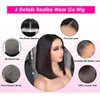 Wear and Go Glueless Bob Wig Human Hair Pre Plucked Pre Cut 4X4 HD Lace Closure Bob Wigs Human Hair For Black Women Straight Short Bob Wigs Human Hair Glueless For Beginners 180% Density 12 inch