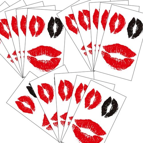Valentines Lip Temporary Tattoo Lip Print Tattoo Stickers Red Black Kiss Waterproof Fake Tattoos for Adult Kids Halloween Costume Accessories and Parties,15-Sheet