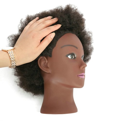 QACIEH Afro Kinky Curly 100% Real Human Hair Mannequin Head with Stand for Hairdresser Practice Cosmetology Manikin Doll Training Head Braiding Styling Coloring Bleaching Dyeing Cutting Updos Display
