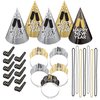 Amscan Party City New Year’s Eve 2025 Wearables and Noisemakers for 10 Guests, Party Supplies, Black, Gold and Silver, 30 Piece