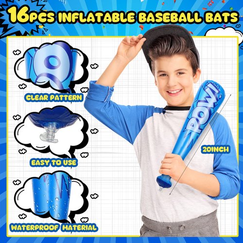 Seematn 32 Pcs Pow Inflatable Baseball Bats and Punch Balloons 18 Inch Inflatable Bat Toy Carnival Prizes Goodie Bag Stuffers for Boys Birthday Games Party Favors