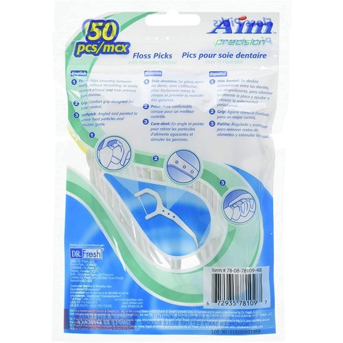 3 Pack of Aim Precision Dental Floss Picks Waxed 50 Each Perfect for Family, Hotel, Travel