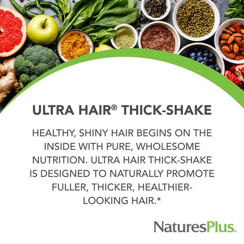 NaturesPlus Ultra Hair Thick Shake - 1 lb, Hair Protein Shake - French Vanilla Flavor - Healthy Hair Growth Supplement With Vitamins & Minerals - Non-GMO, Gluten-Free - 16 Servings
