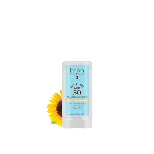 Babo Botanicals Sensitive Baby Mineral Sunscreen Stick SPF 50 - 70% Organic Ingredients - Zinc Oxide - NSF & MADE SAFE and EWG Certified - Water Resistant - Fragrance-Free - Babies & Kids