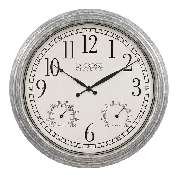 La Crosse 433-3236 14-inch Silas Indoor/Outdoor Galvanized Analog Quartz Wall Clock, Silver