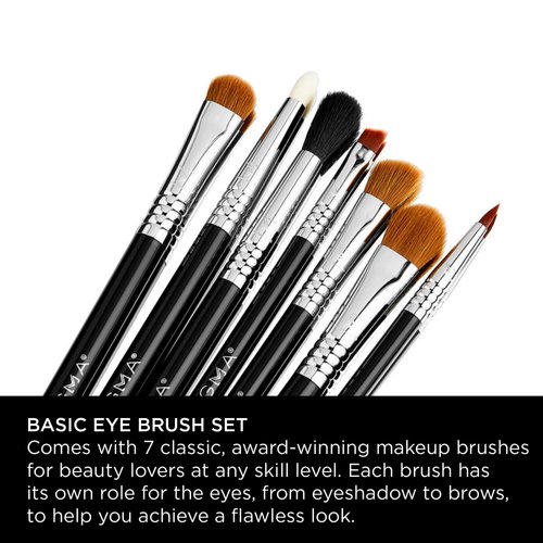 Sigma Beauty Basic Eye Makeup Brush Set – Classic Eye Makeup Brushes with Premium Fibers and Sleek, Durable Handles for Eyeliner, Eyeshadow, & Eyebrows, Includes 7 Black Makeup Brushes