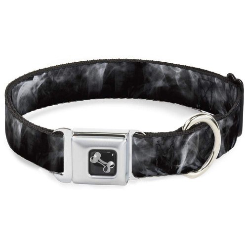 Dog Collar Seatbelt Buckle Smoke Black Grays 11 to 17 Inches 1.0 Inch Wide