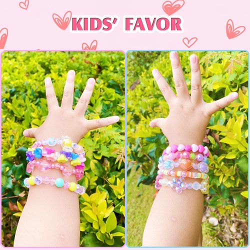 SIELEVIN 27 PCS Colorful Kids Bracelets for Girls Beaded Toddler Bracelets Little Girls Birthday Easter Party Favors Goodies Bag Stuffers Pretend Play Costume Jewelry Christmas Gift