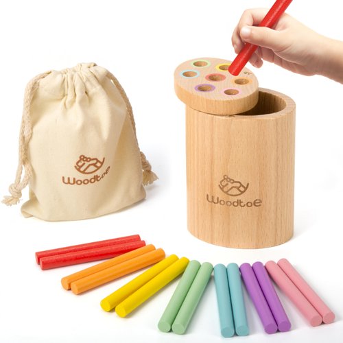 Woodtoe Wooden Montessori Sticks Toys for Kids, 7 Colors Toddler Learning Toys for 1-3 Year Old, Natural Wood Educational Sorting Toy, Sensory Toys Travel Game Birthday for Boys Girls Aged 1+