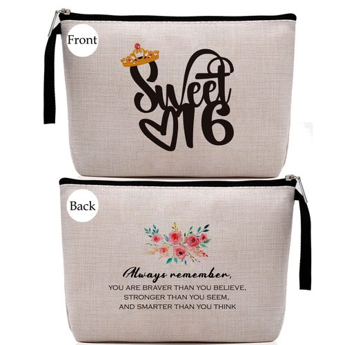 Hanamiya Na Sweet 16 Gifts for Girls, Makeup Bag-16th Birthday Sweet Sixteen -16 Years Old Girl Birthday Gift, Cosmetic Pouch, Travel Case, Makeup bag for Girls